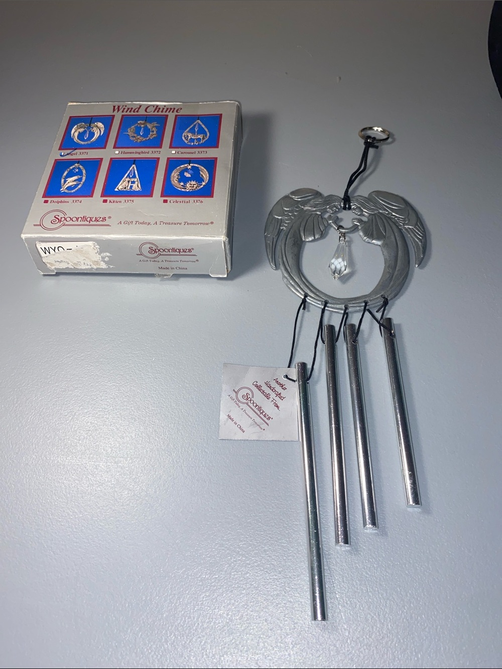 Spoontiques Silver Tone Angel with Single Crystal Wind Chime